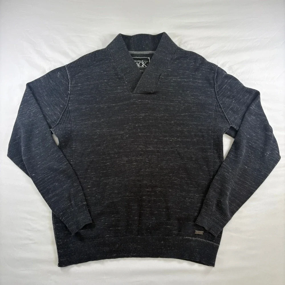 Buckle Black Sweater Mens Large Gray No. 48 Shawl Neck‎ Marled Pullover